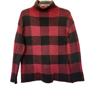 Christian Siriano Buffalo Plaid Mock Turtleneck Sweater Red & Black Holiday S